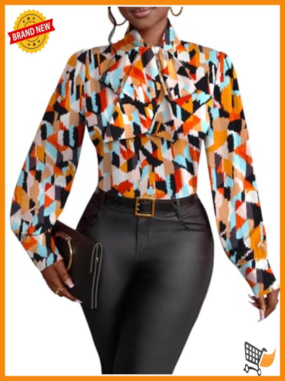 Bow Tie Neck Blouse Long Sleeve Pull On Button Cuff Office Shirt
